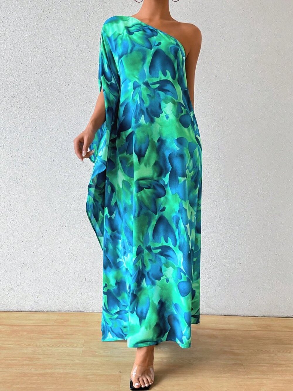 Multicolor Boho Women's Floral Print Asymmetrical Cape Sleeve Long Dress Maxi - Picture 6 of 6